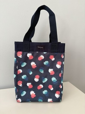 Thirty One Small Essential Storage Tote Navy Blue Painted Dot Trio EUC 7x10x5
