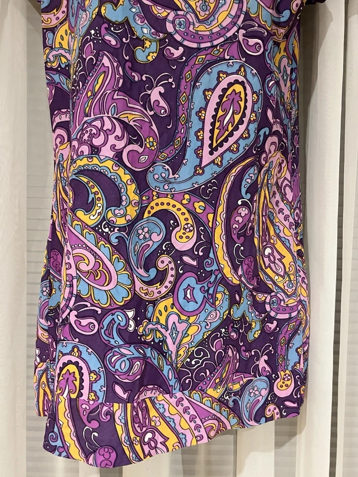 Vintage 60s Pink Purple Paisley Print Mod Mini Gogo Dress - Image 3 of 4
