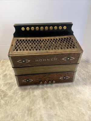 Vintage Hohner Button Accordion Squeeze Box Single Row Working Folk Instrument