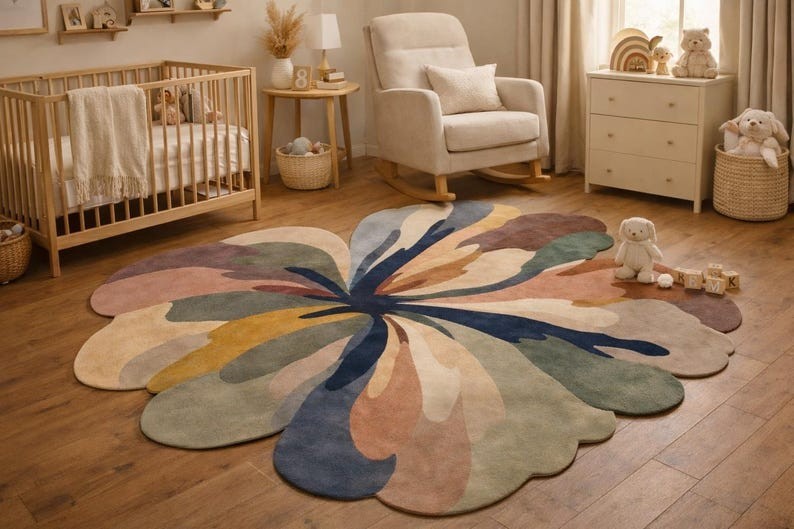 Hand Tufted Round Wool Rugs, Abstract Modern Area Rug, Designer Carpet