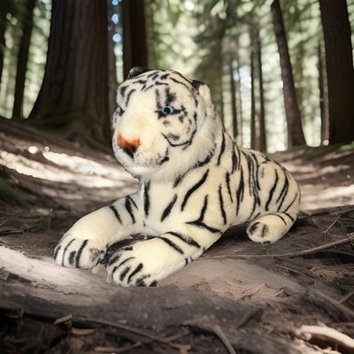 Vintage Stuffed Lifelike Realistic White Tiger Large 48  W/ Tail Plush Animal