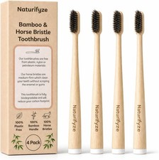 Horse Bristle Bamboo Toothbrush 4 Pack - Authentic Horse Bristles -