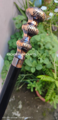 Nautical Victorian Antique Brass Handle Black Wooden Costume Walking Stick
