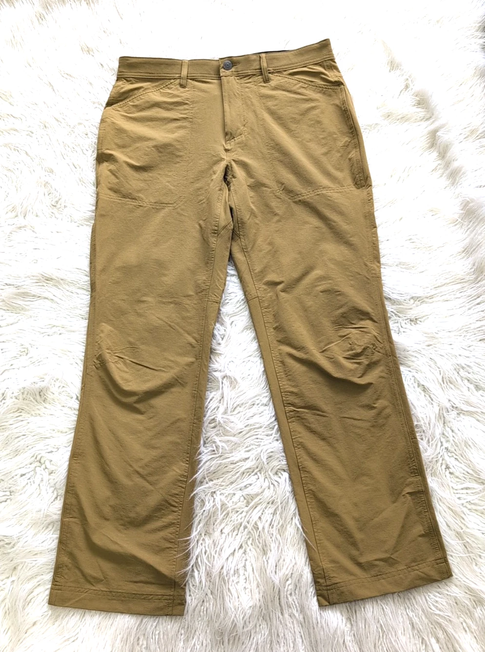 Ascend Straight Leg Cargo Performance Pants Khaki Zip Pockets Hiking Size 36x32