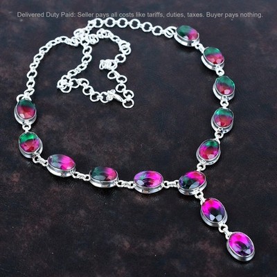 Valentines Deal Natural Multi Tourmaline Chain Necklace Jewelry Sterling Silver