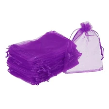 100pcs Organza Bags 3.9x5.9 Inch Drawstring Favor Pouches Mesh Bag Purple