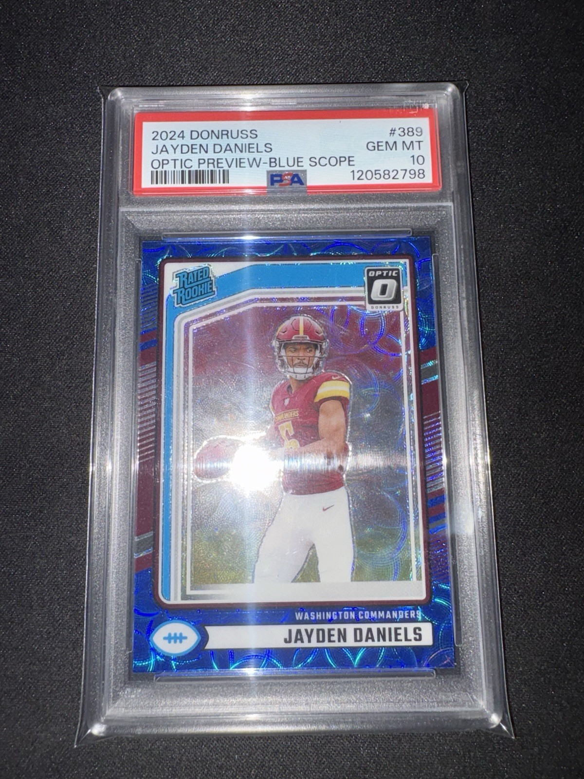 2024 Donruss Rated Rookie Jayden Daniels #389 Optic Preview Blue Scope Psa 10