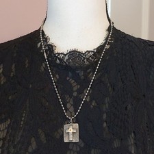 Dainty Cross Pendant Necklace Silver Tone