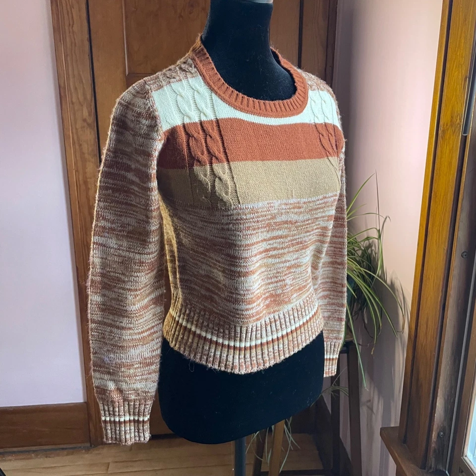 Suéter Tejido a Rayas Años 80 De Colección S Recortado Retro Preppy Acción de Gracias Abuela Foto 2 de 4