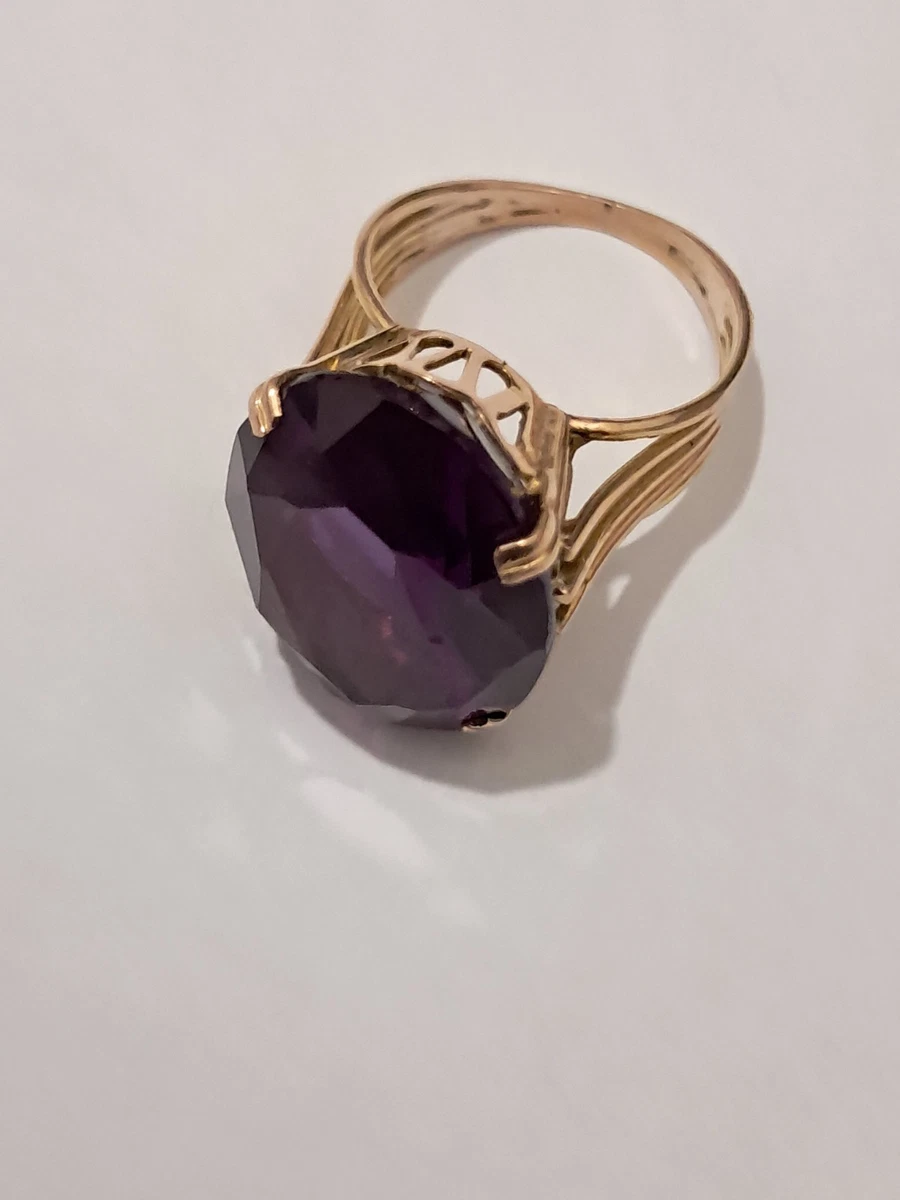 Bague Vintage En Or Massif 14K Années 40 - Taille ITA 14.5 (US 7) Avec Rubis Synthétique - Made In Italy