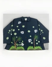 The Quacker Factory Womens 2X Lined Shacket Beaded Embroidered Black Canvas