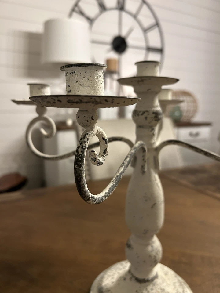 Candelabro Casa Rural Blanco Envejecido Rústico Foto 4 de 4