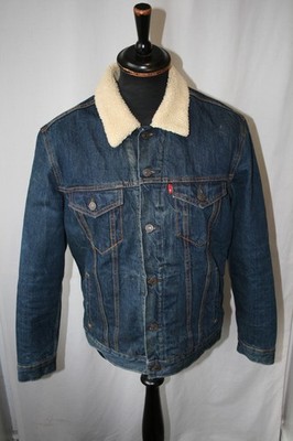 Vintage LEVI LEVIS USA Sherpa Denim Ranch Western Jacke M Kunstfellkragen gefüttert