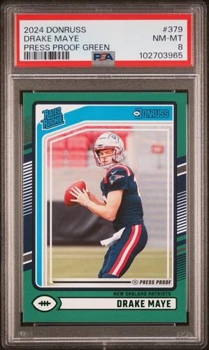 2024 PANINI DONRUSS PRESS PROOF GREEN #379 DRAKE MAYE ROOKIE RC PSA 8
