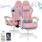 LED Computer Gaming Chair W/ Speaker Ergonomic Office Swivel Racing Chairs Pink