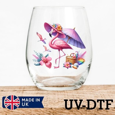 Sommer Blumen Flamingo 8 Stck. UV DTF Aufkleber - Glas Laptop Becher Tasse kd517