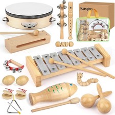 Kids Musical Instruments,100 Natural Wooden Music Percussion Toy Sets, 23 Pcs T