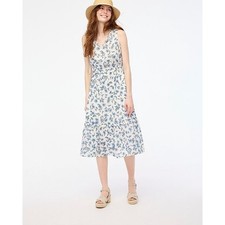 J. CREW Tie Front Midi Dress Blue Floral White Sz 2 {3X47}