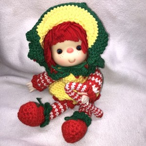 Strawberry Shortcake Style Crochet Doll Freckle Face Vtg 1970 Handmade Christmas