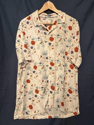 Porter And Ash Linen Blend Button Men s Short-Sleeve Floral Print Shirt Size L