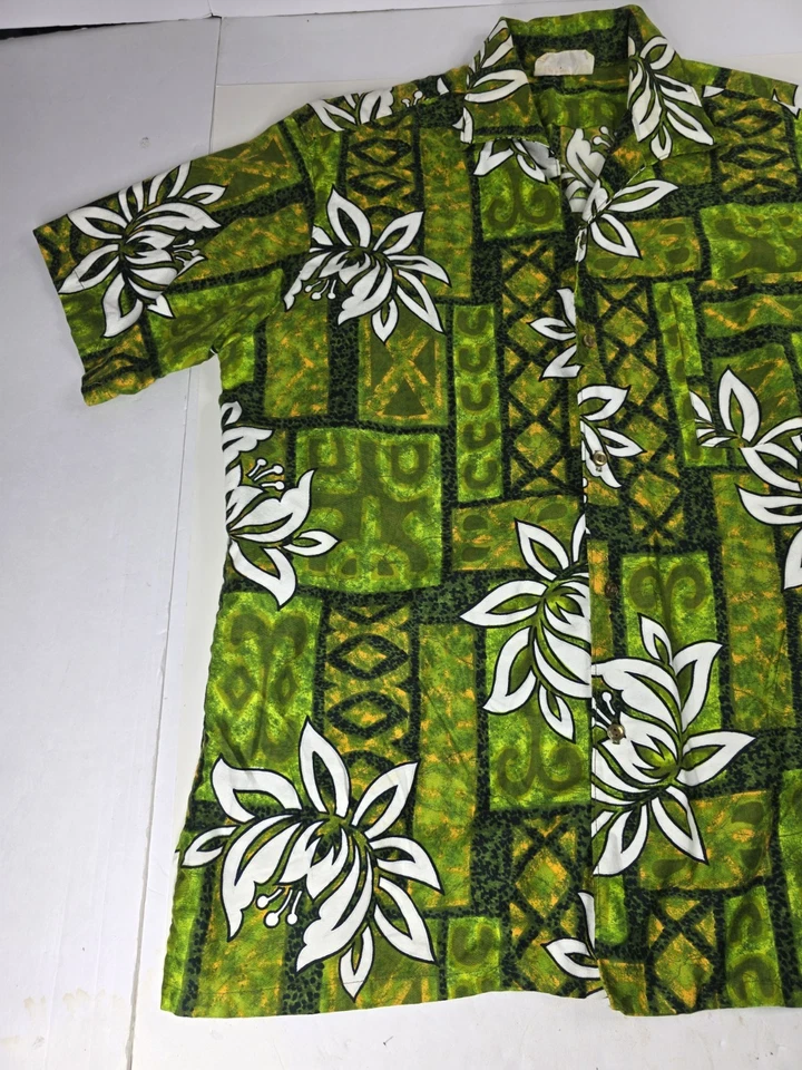 Camisa Hawaiana Floral Aloha EE. UU. Grande De Colección Años 60 GO BAREFOOT IN PARADISE Foto 3 de 4