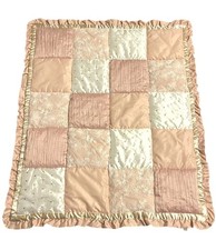 THE PEANUT SHELL Pale Pink White Patchwork Embroidery Lace Ruffle Baby Quilt