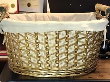 Wicker Picnic Basket Large w/ Handles 13in W x 18in L Brown Outdoor Indoor Gift