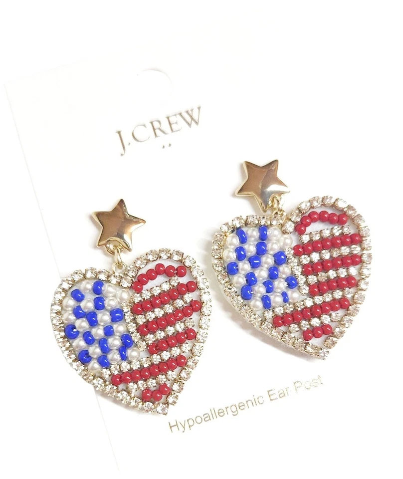 J.Crew заводской сердце заявление флаг серьги красный синий мульти кубический цирконий новый с Ярлыками - Изображение 4 из 4
