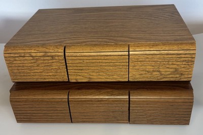 2 Vintage Faux Wood Grain Audio Cassette Tape Storage Case Holders Hold 72 Total