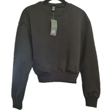 NWT Junior's Size S Cropped Black Sweatshirt Fleece Lined Wild Fable