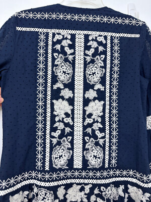 Tory Burch Gabriella Embroidered Floral Boho Dress Lace Navy Swiss Dot XS |  eBay