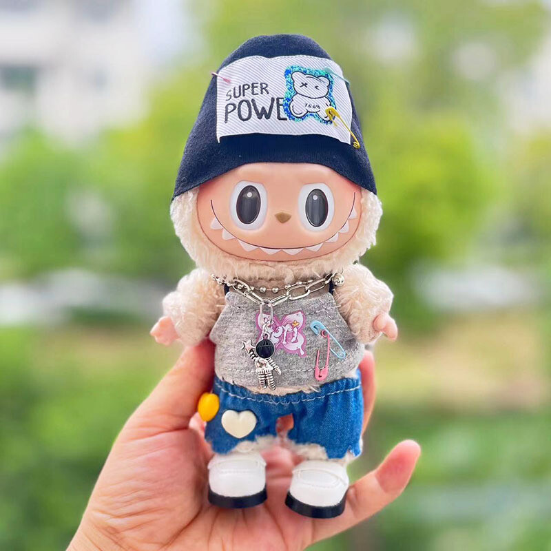POP MART The Monsters Labubu Plush Doll Hip-hop Girl Clothes Set + 