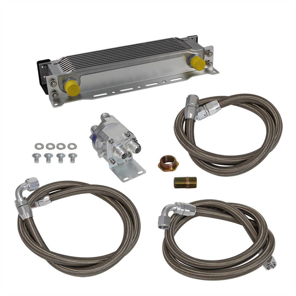 Universal 10 Row Oil Cooler + M20X1.5 Oil Filter Relocation Adapter