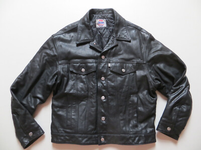 Levi's Herren Jacke Lederjacke L, Schwarz Echt-Leder