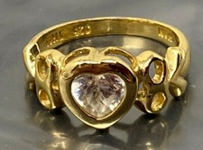 Vintage Sterling Silver GP White Crystal Heart Ring size 8