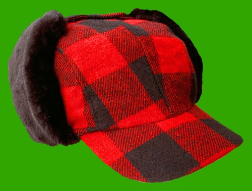 Winter Hat Ear-Flaps Red-Black Wool 