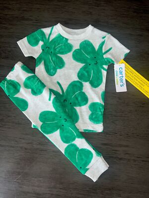 Carters Child of Mine St Patrick's Day Shamrock Green Pajamas 2-Piece Unisex New