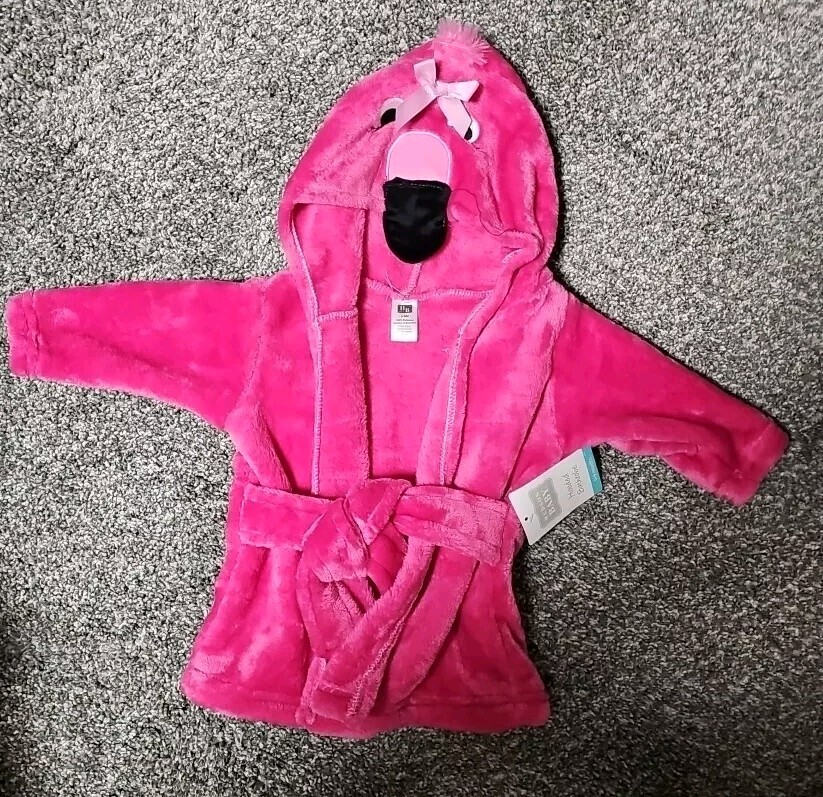 Hudson Baby Infant Girl Plush Animal Face Bathrobe, Flamingo, 0-9