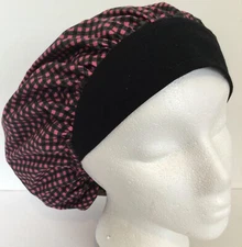 Pink Gingham w/ Black Scrub Cap Medical Bouffant Medium Surgery Hat Chef Dental