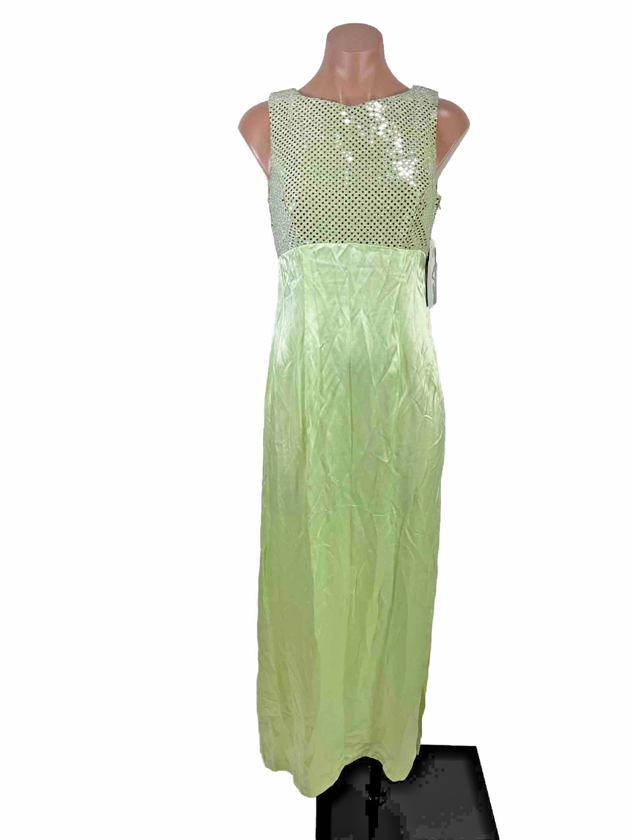Vintage Prom Dress Evening Gown 5/6 Green 90s Sequin Slip Glam Maximalist  Formal | eBay