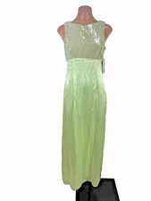 Vintage Prom Dress Evening Gown 5/6 Green 90s Sequin Slip Glam Maximalist Formal