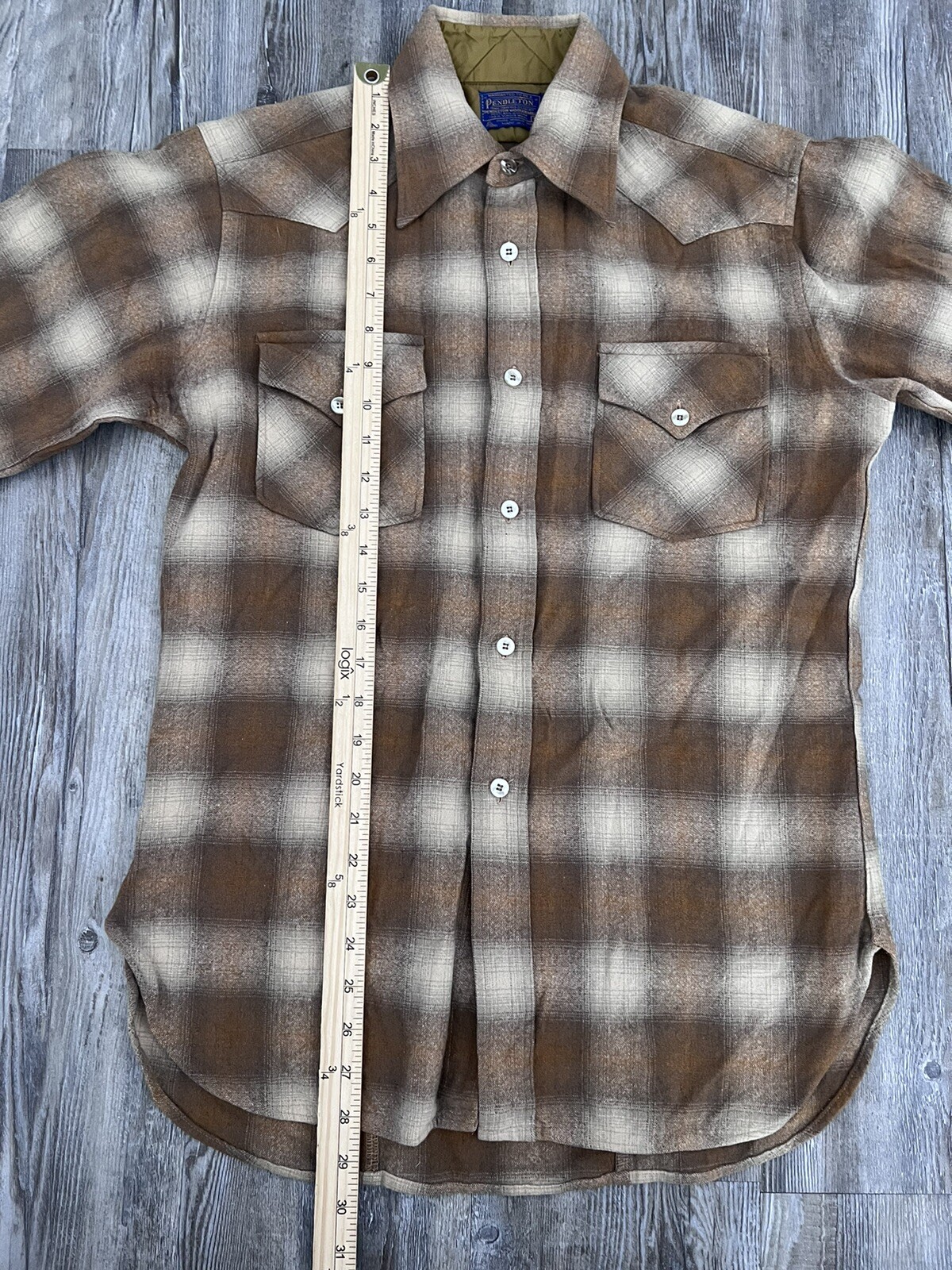 Pendleton Wool Shirt Brown Plaid Button-Front Mad… - image 6