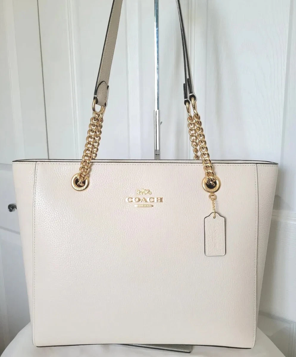 Coach white bag with gold chain hot sale