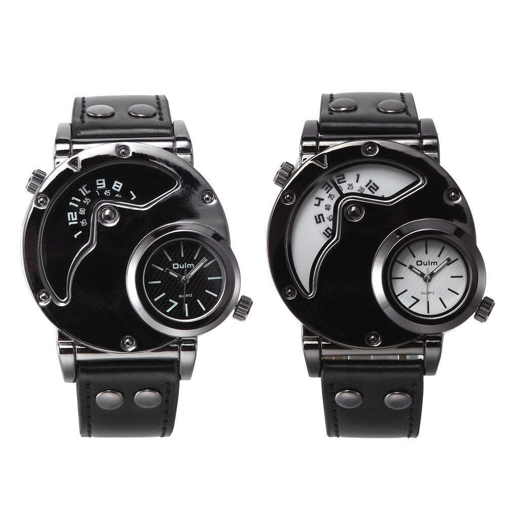 Dual Time Zone Waterproof Quartz Watch with Spiral Crown and 49mm Dial
