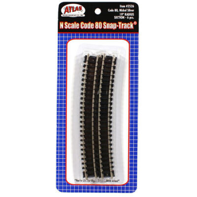 Atlas 2526 N-Scale Code-80 19'' Radius Curved Snap Track (6) Nickel Silver, Black