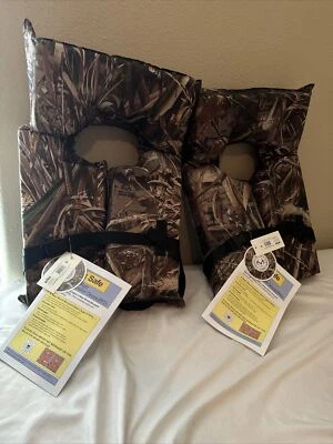 EXXEL Realtree Camo Max 5 Life Vests. 2 Excel Type II PFDs. New With Tags. Boat Safety