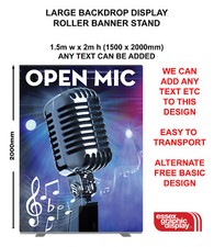 Open Mic Microphone EVENT PRINTED BACKDROP BANNER STAND LARGE EXTRA WIDE 