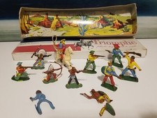Vintage 1960s Plastic Native American Indians Made In France By Michel w/box
