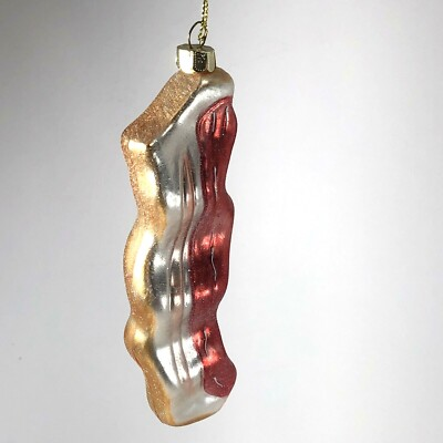 #ad Bacon Glass Christmas Ornament Slice Breakfast Food Robert Stanley 5.5in Glitter $13.99
