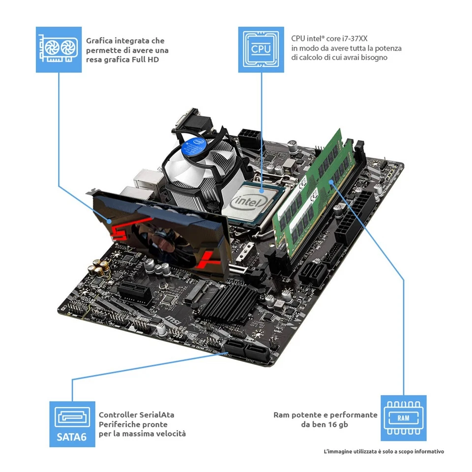 COMPUTER DESKTOP WINDOWS10 INTEL CORE I7 16GB RAM SSD 1TB MONITOR WEBCAM INCLUSI - Imagen 3 de 4